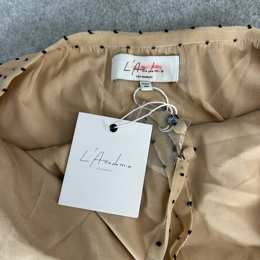 L'Academie Revolve XXS Amber Blouse Halter Neck Tan Polka Dot Off Shoulder NEW - Picture 2 of 15